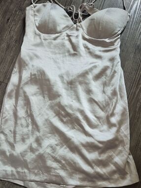 ZARA Liquid Satin Padded Bustier Dress  in Light Silvery Cream
